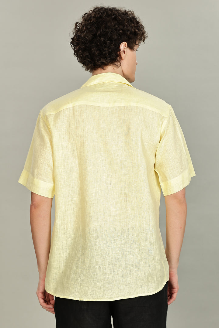 Lemon Yellow Linen Shirt for Men – 100% Pure Linen – Plain Summer Shirt – Breathable & Stylish | CraftedLinen