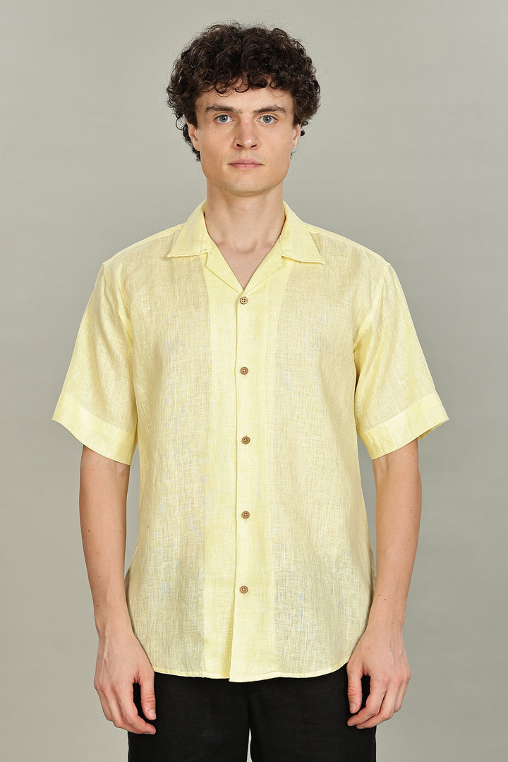 Lemon Yellow Linen Shirt for Men – 100% Pure Linen – Plain Summer Shirt – Breathable & Stylish | CraftedLinen