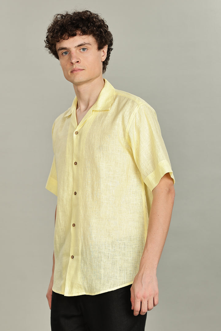 Lemon Yellow Linen Shirt for Men – 100% Pure Linen – Plain Summer Shirt – Breathable & Stylish | CraftedLinen