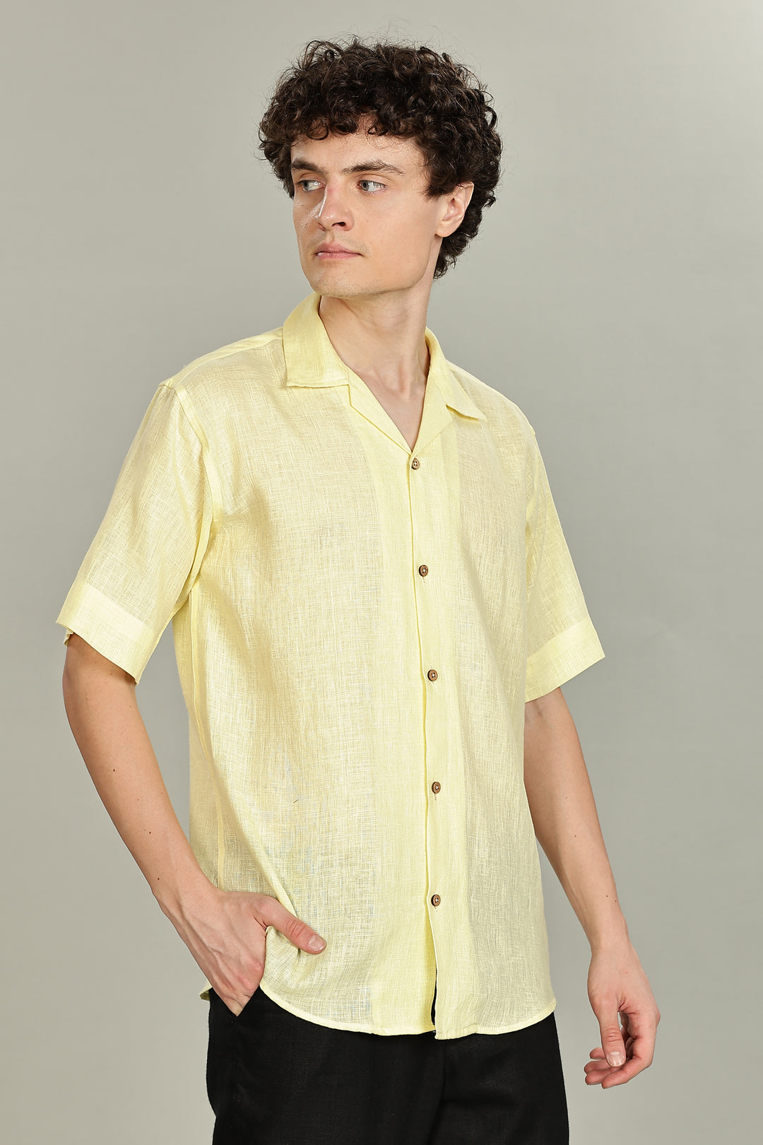 Lemon Yellow Linen Shirt for Men – 100% Pure Linen – Plain Summer Shirt – Breathable & Stylish | CraftedLinen