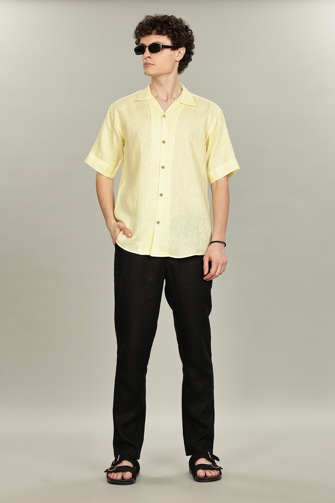 Lemon Yellow Linen Shirt for Men – 100% Pure Linen – Plain Summer Shirt – Breathable & Stylish | CraftedLinen