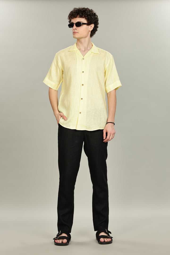 Lemon Yellow Linen Shirt for Men – 100% Pure Linen – Plain Summer Shirt – Breathable & Stylish | CraftedLinen
