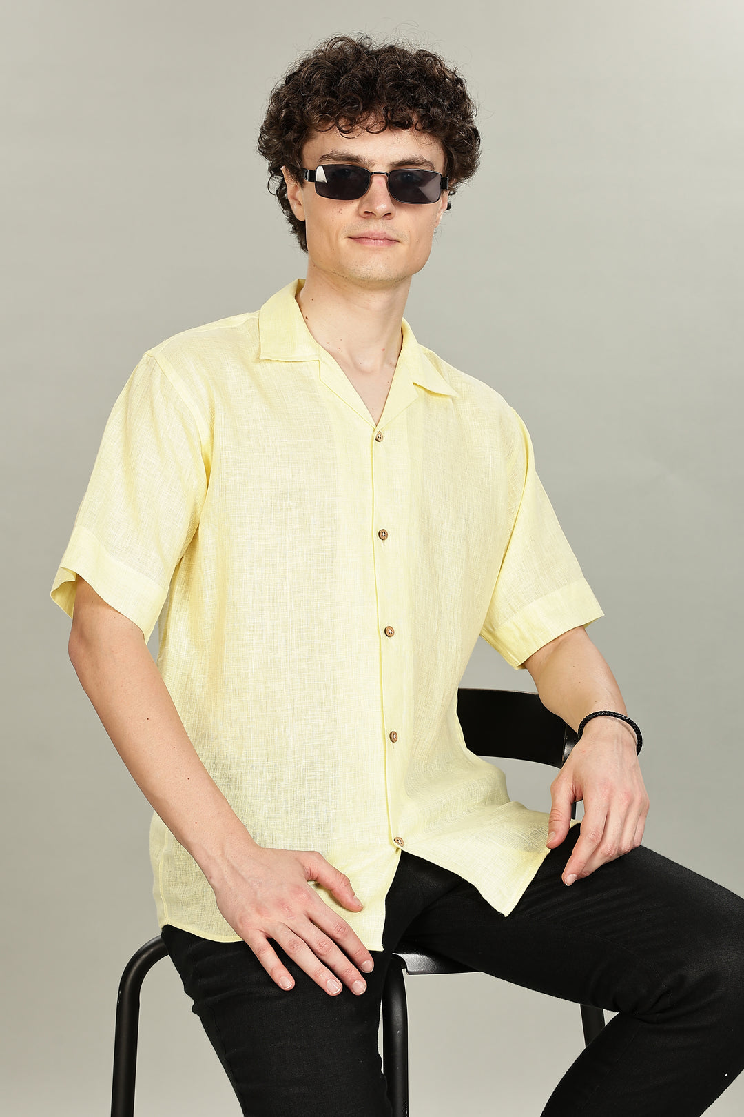 Lemon Yellow Linen Shirt for Men – 100% Pure Linen – Plain Summer Shirt – Breathable & Stylish | CraftedLinen