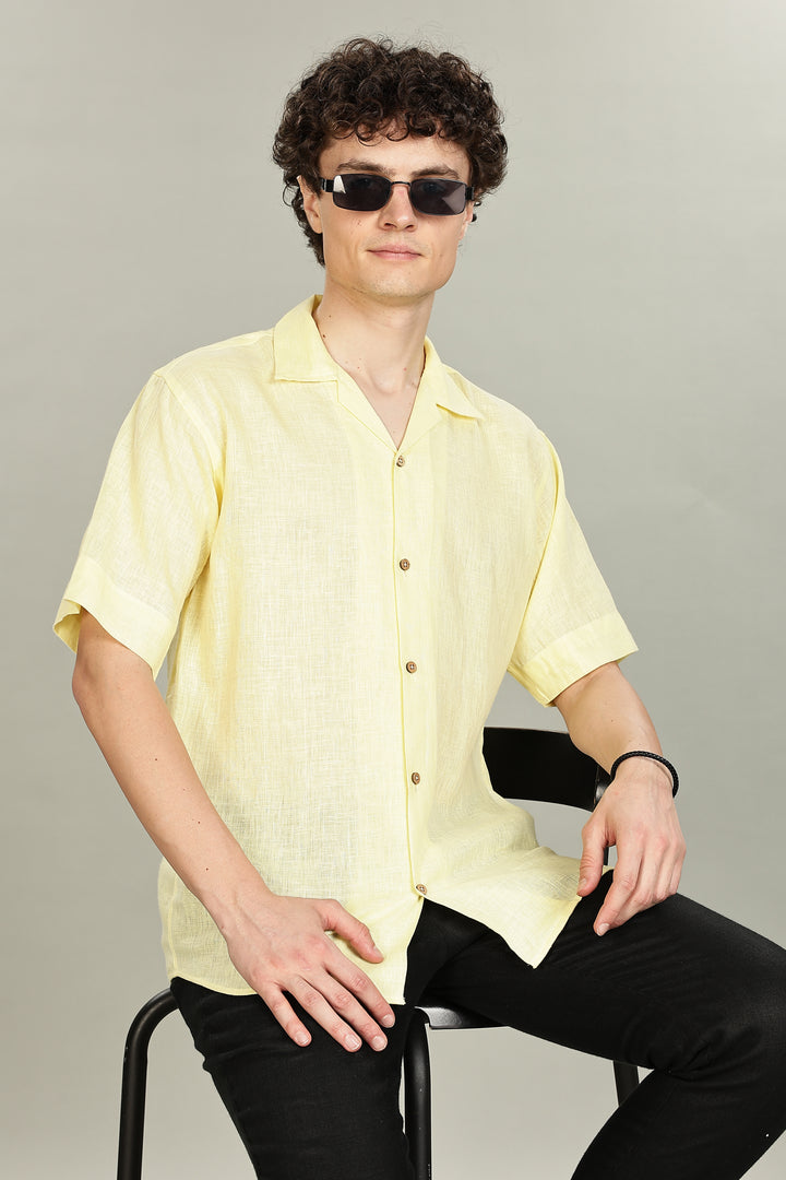 Lemon Yellow Linen Shirt for Men – 100% Pure Linen – Plain Summer Shirt – Breathable & Stylish | CraftedLinen