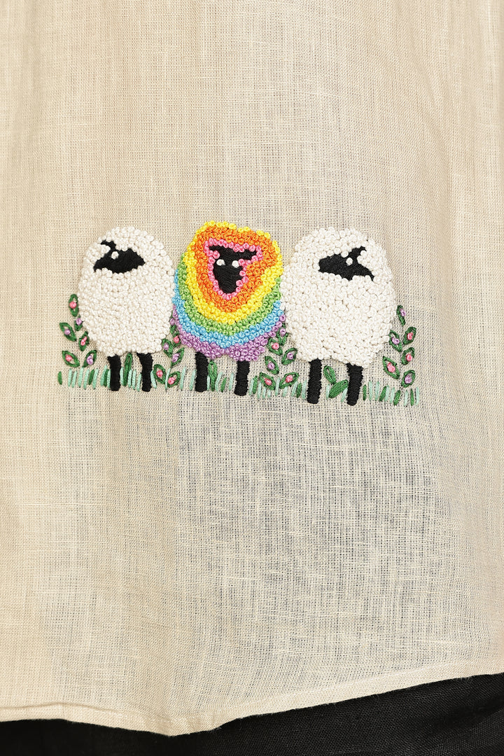 Rainbow Sheep Linen Shirt – Unique Hand Embroidery – 100% Pure Linen – Summer Style – Trending Men’s Fashion 2025 | CraftedLinen