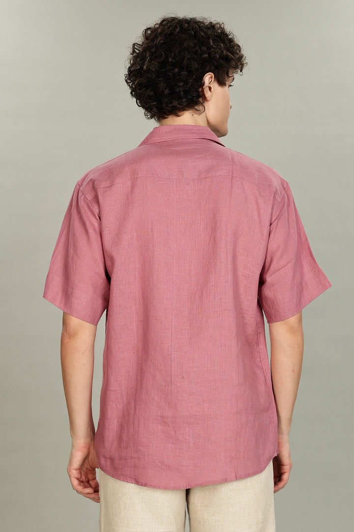 Rose Picnic Linen Shirt - 100% Pure Linen - Dusky Rose - Artistic Embroidery - Men’s Summer Fashion | CraftedLinen