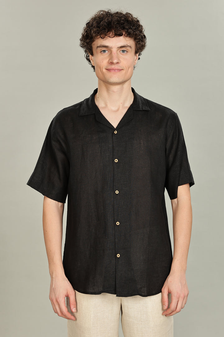 Black Linen Shirt for Men - 100% Pure Linen - Casual Summer Style - Minimal & Breathable | CraftedLinen