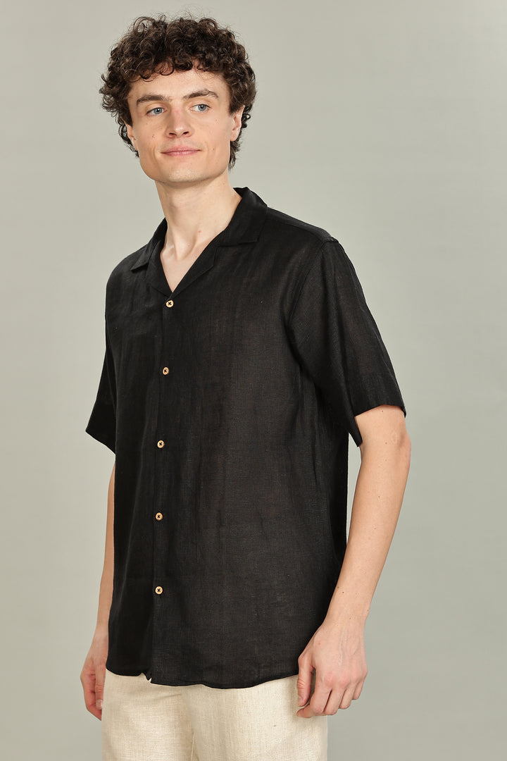 Black Linen Shirt for Men - 100% Pure Linen - Casual Summer Style - Minimal & Breathable | CraftedLinen