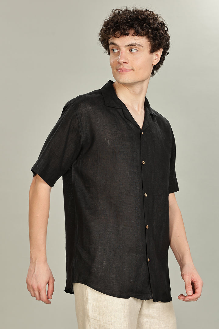 Black Linen Shirt for Men - 100% Pure Linen - Casual Summer Style - Minimal & Breathable | CraftedLinen