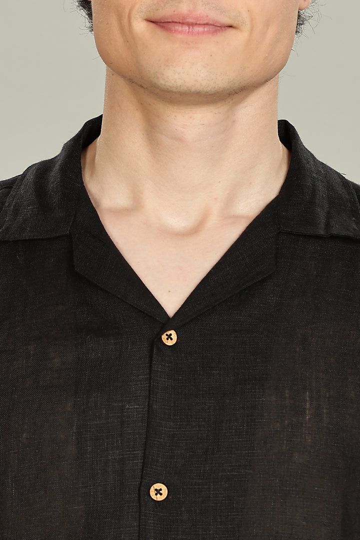 Black Linen Shirt for Men - 100% Pure Linen - Casual Summer Style - Minimal & Breathable | CraftedLinen