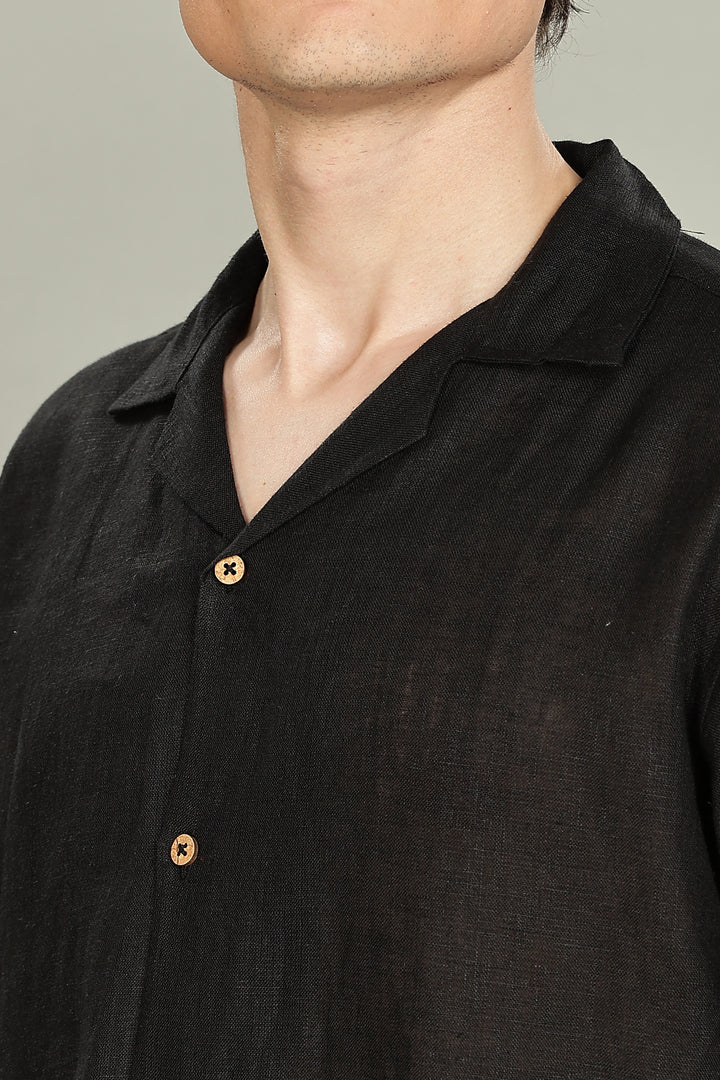 Black Linen Shirt for Men - 100% Pure Linen - Casual Summer Style - Minimal & Breathable | CraftedLinen