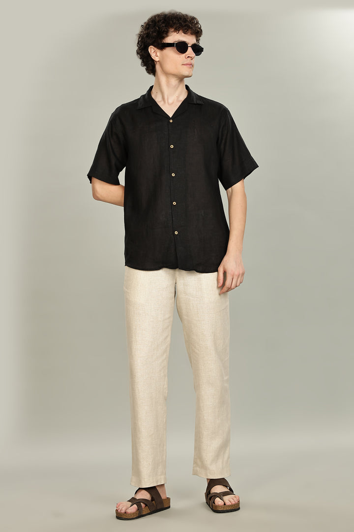 Black Linen Shirt for Men - 100% Pure Linen - Casual Summer Style - Minimal & Breathable | CraftedLinen