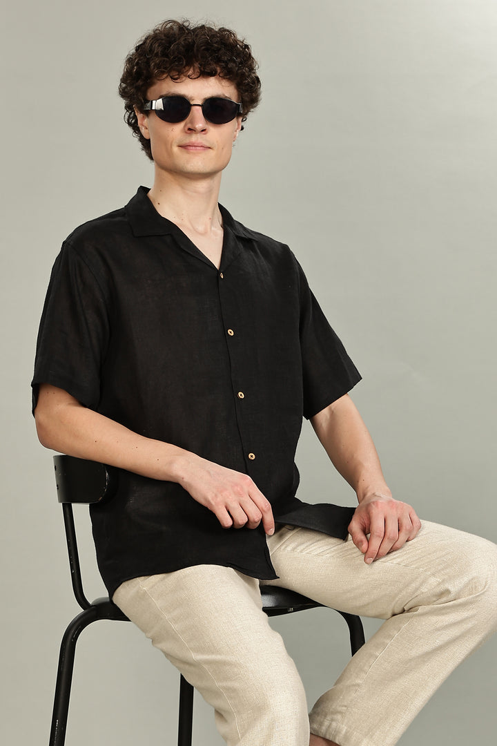 Black Linen Shirt for Men - 100% Pure Linen - Casual Summer Style - Minimal & Breathable | CraftedLinen