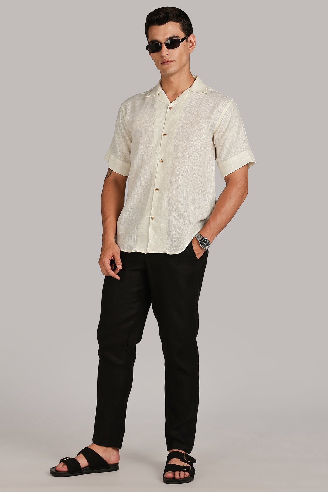 Sunrise Yellow Linen Shirt for Men - 100% Pure Linen - Light, Breezy & Hand crafted Summer Style | CraftedLinen