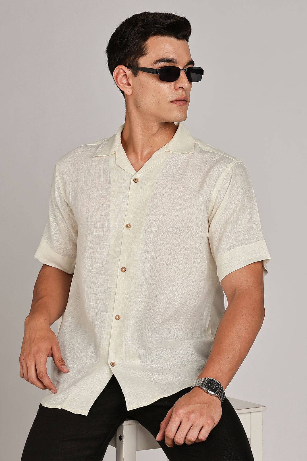 Sunrise Yellow Linen Shirt for Men - 100% Pure Linen - Light, Breezy & Hand crafted Summer Style | CraftedLinen