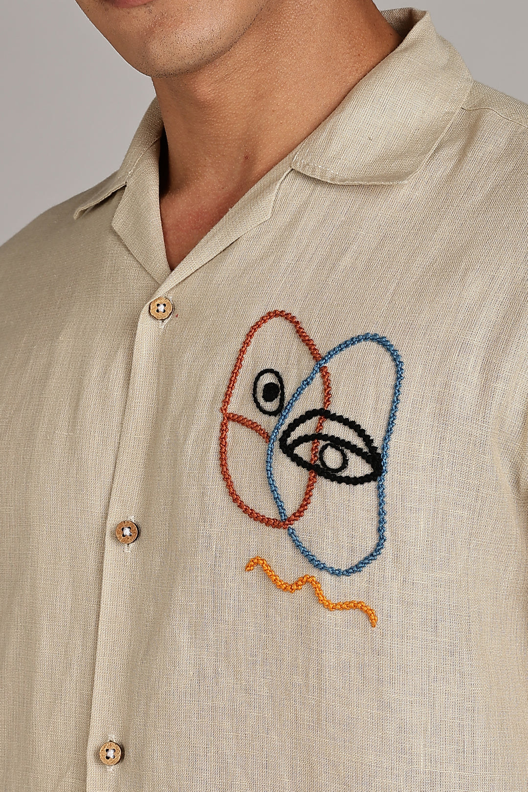 Handwork Beige Linen Shirt – EyeCraft Embroidery – 100% Pure Linen – Men's Trending Fashion | CraftedLinen