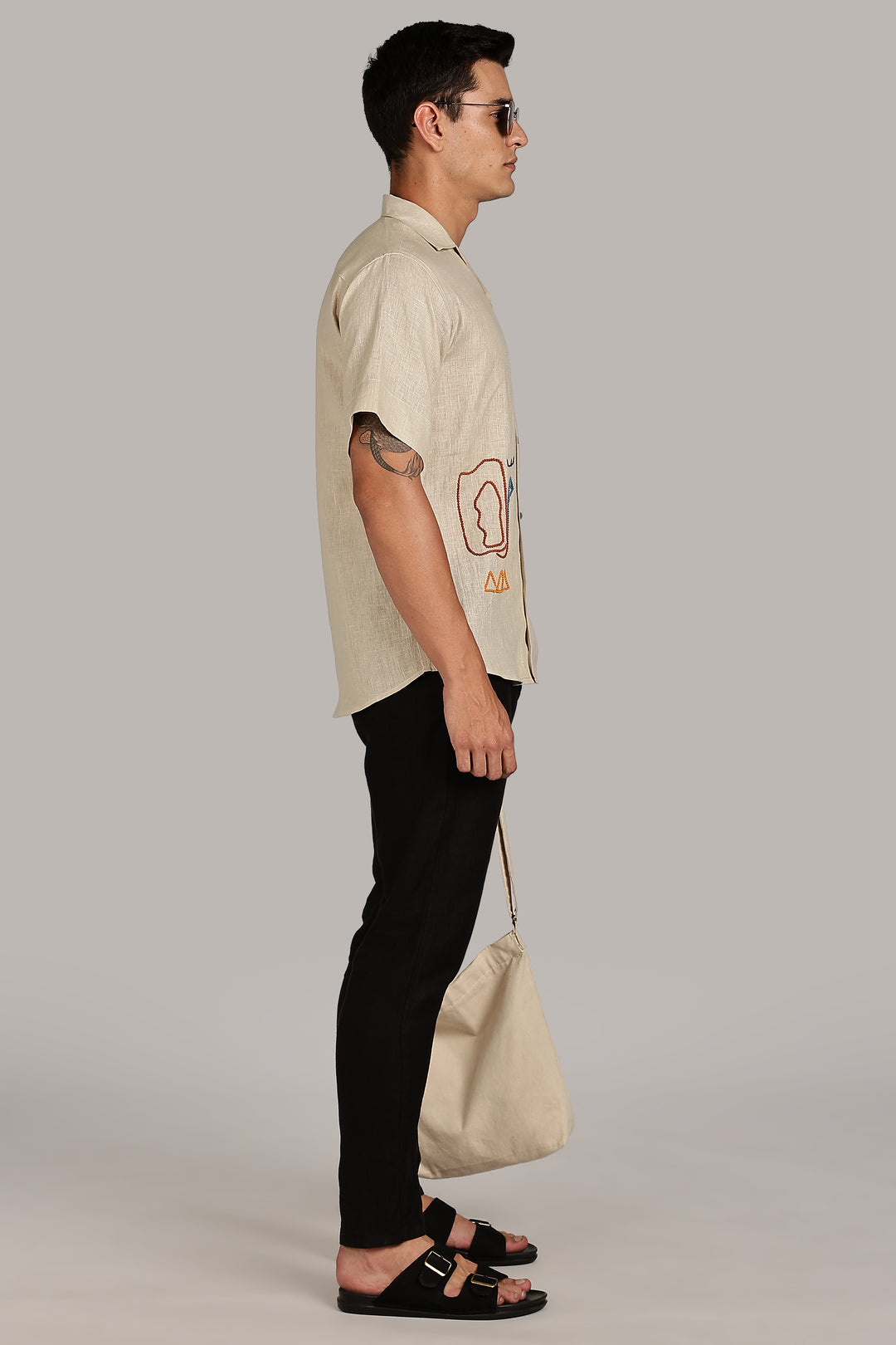 Handwork Beige Linen Shirt – EyeCraft Embroidery – 100% Pure Linen – Men's Trending Fashion | CraftedLinen