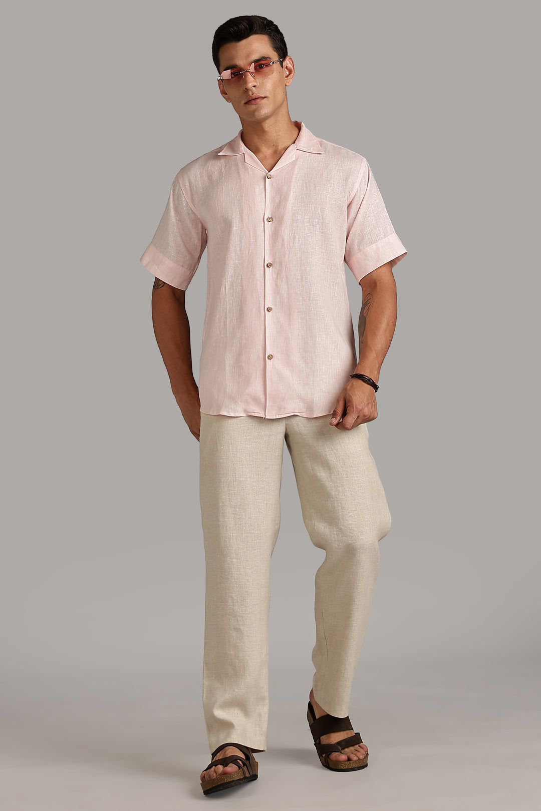 Pastel Pink Linen Shirt for Men – 100% Pure Linen - Light, Soft, Plain & Summer Ready Style | Crafted Linen