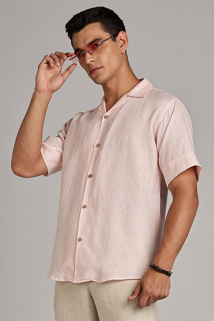 Pastel Pink Linen Shirt for Men – 100% Pure Linen - Light, Soft, Plain & Summer Ready Style | Crafted Linen