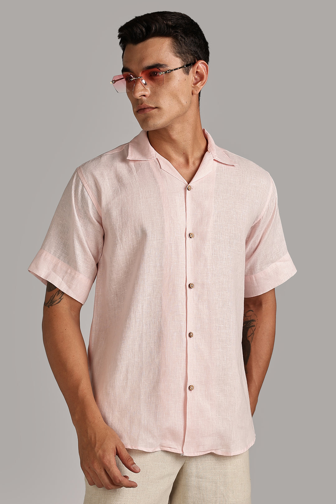 Pastel Pink Linen Shirt for Men – 100% Pure Linen - Light, Soft, Plain & Summer Ready Style | Crafted Linen