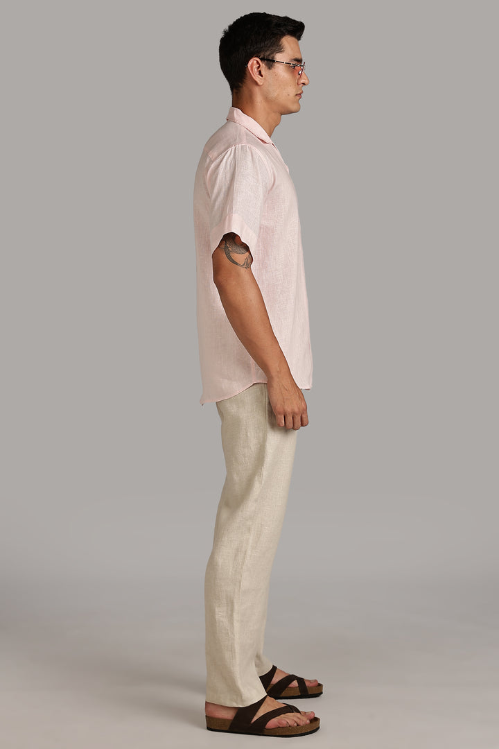 Pastel Pink Linen Shirt for Men – 100% Pure Linen - Light, Soft, Plain & Summer Ready Style | Crafted Linen