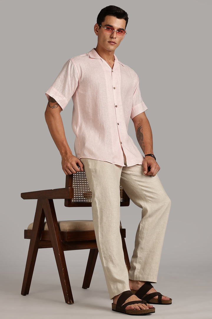 Pastel Pink Linen Shirt for Men – 100% Pure Linen - Light, Soft, Plain & Summer Ready Style | Crafted Linen