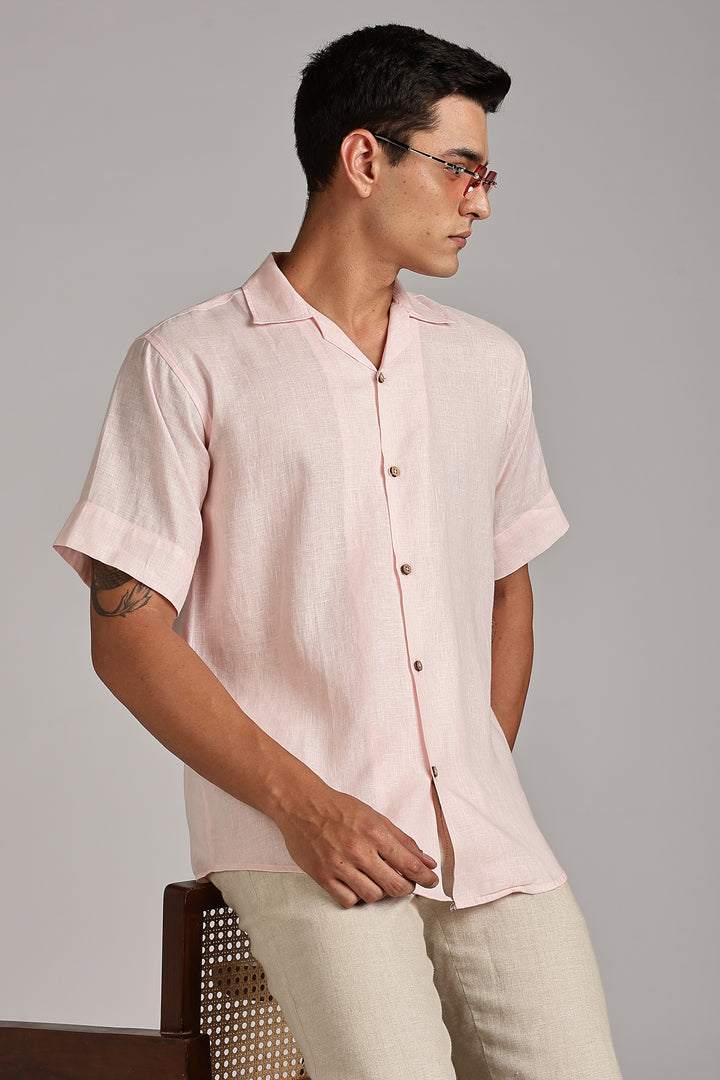 Pastel Pink Linen Shirt for Men – 100% Pure Linen - Light, Soft, Plain & Summer Ready Style | Crafted Linen
