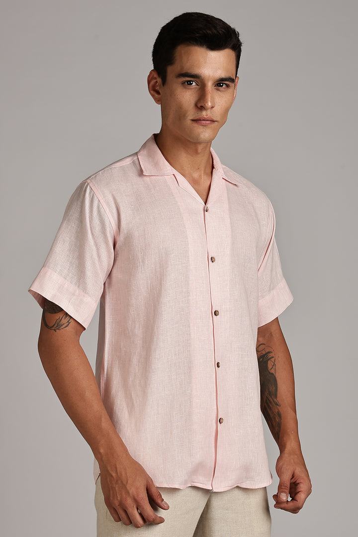 Pastel Pink Linen Shirt for Men – 100% Pure Linen - Light, Soft, Plain & Summer Ready Style | Crafted Linen