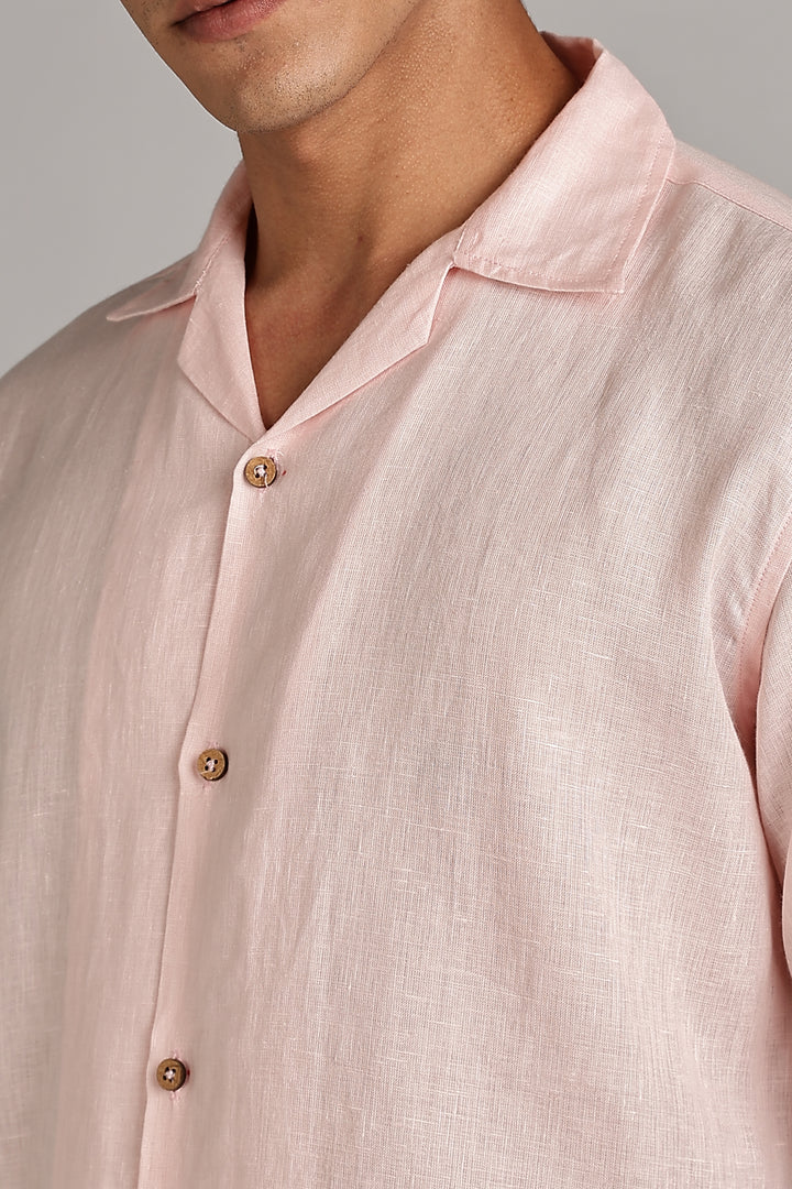 Pastel Pink Linen Shirt for Men – 100% Pure Linen - Light, Soft, Plain & Summer Ready Style | Crafted Linen
