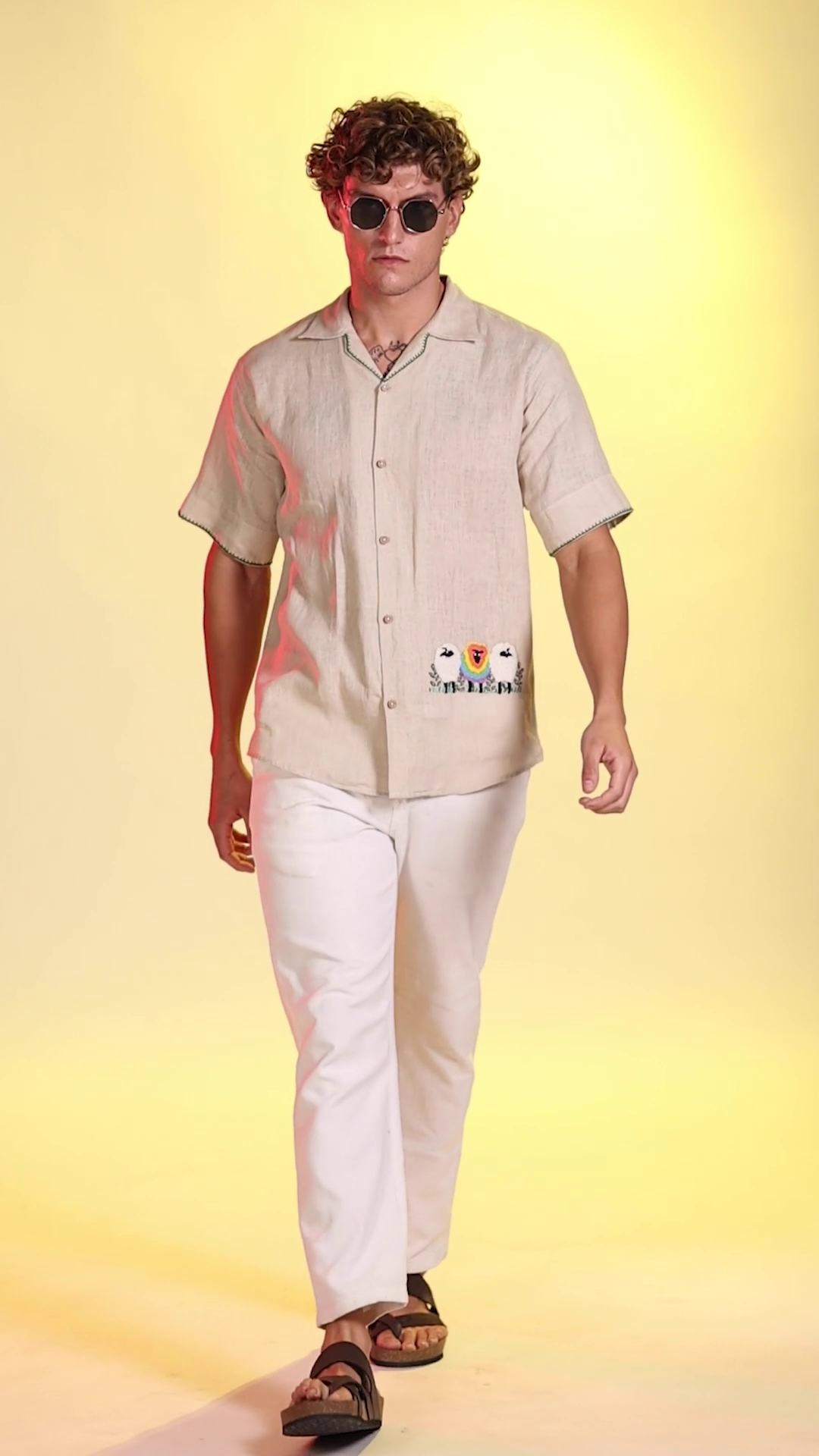 Rainbow Sheep Linen Shirt – Unique Hand Embroidery – 100% Pure Linen – Summer Style – Trending Men’s Fashion 2025 | CraftedLinen